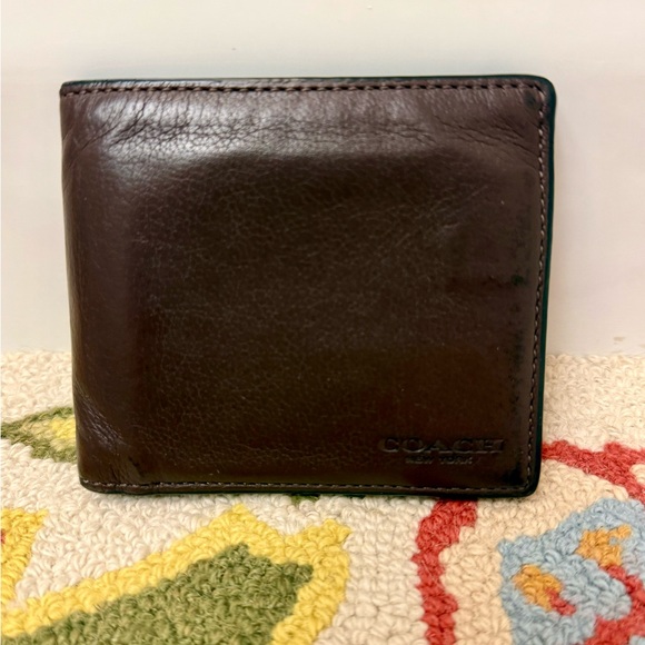 COACH Unisex Dark Brown Pebbled- Textured Leather Bifold Compact Wallet - Picture 16 of 16